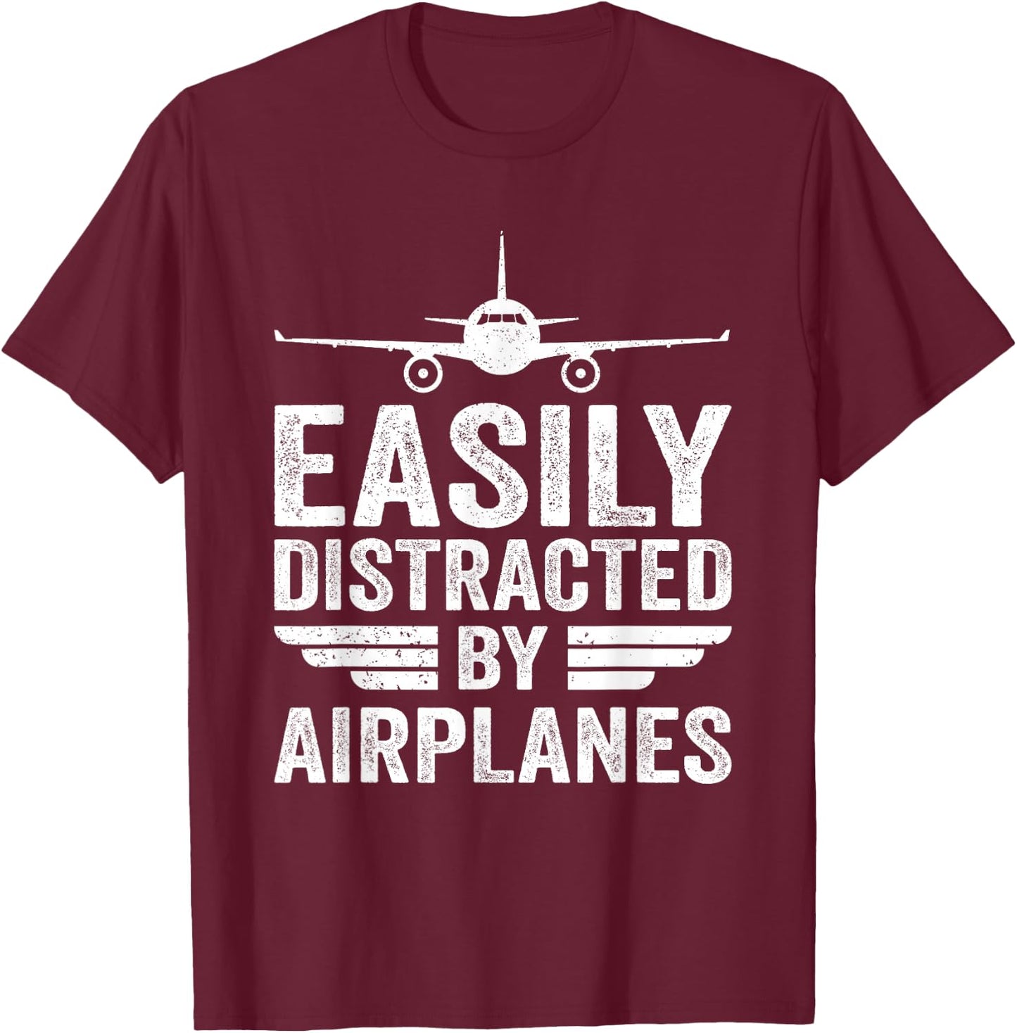 Easily Distracted By Airplanes Funny Aviation Pilot Airplane T-Shirt - T-Shirt | Maroon