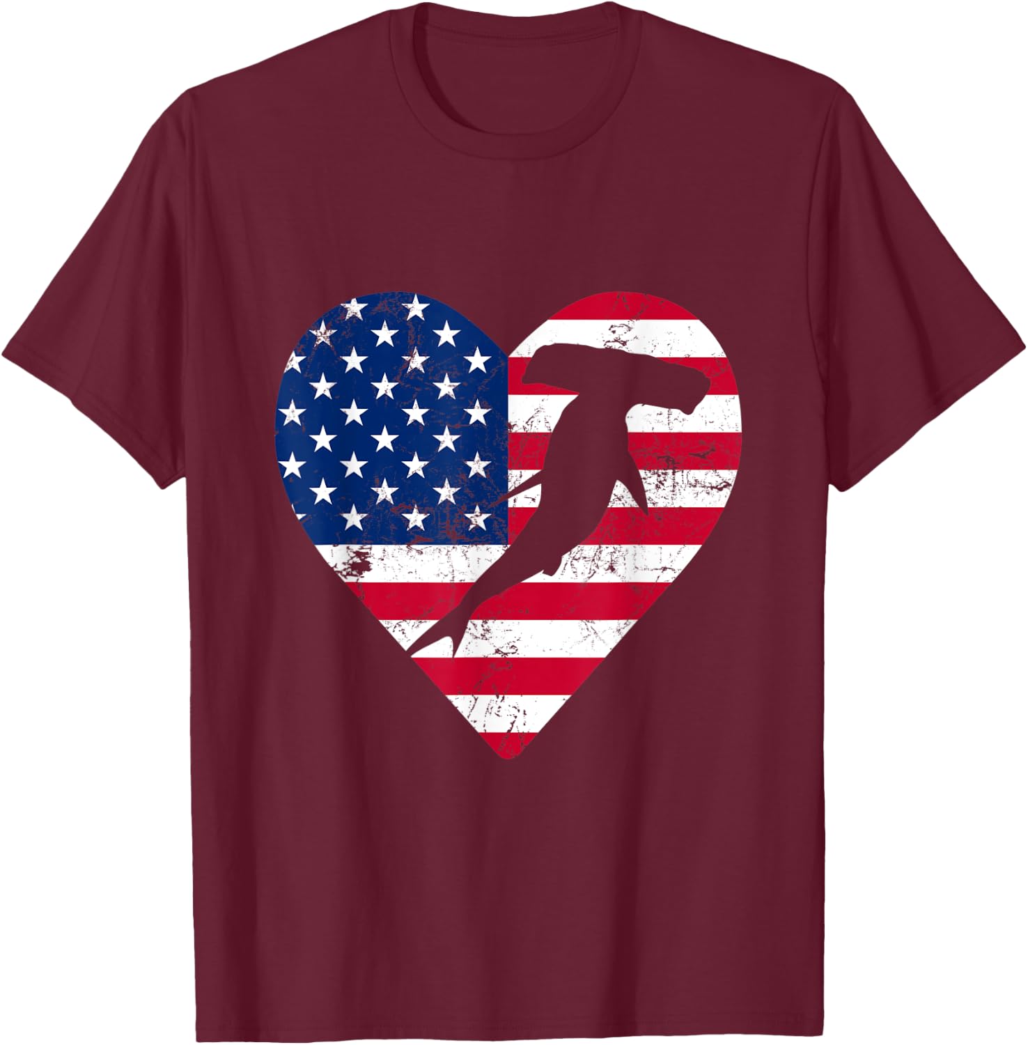 Patriotic Hammerhead Shark American Flag 4th Of July Women Kids Men T-Shirt - T-Shirt | Maroon