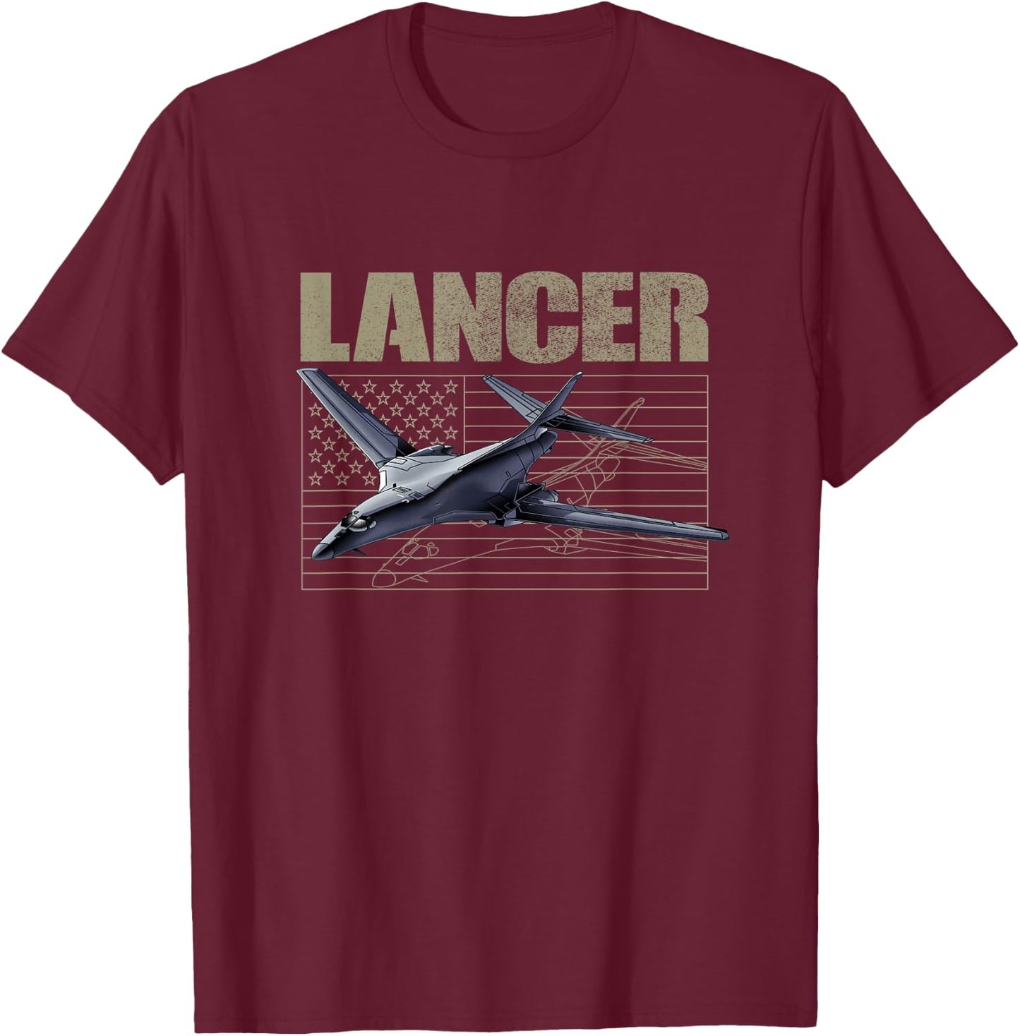 USA B1 Lancer Military Jet Bomber Airplane American Flag Women Kids Men T-Shirt - T-Shirt | Maroon