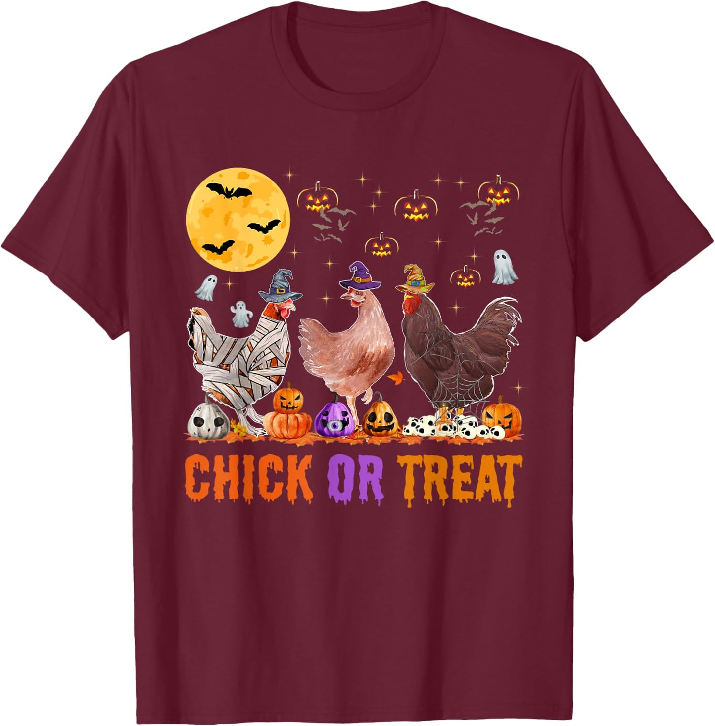 Fall Halloween Chicken Pumpkin Chick Or Treat Spooky T-Shirt - T-Shirt | Maroon