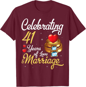 Husband & Wife Celebrating 41 Years Of Love Marriage Wedding T-Shirt - T-Shirt | Maroon