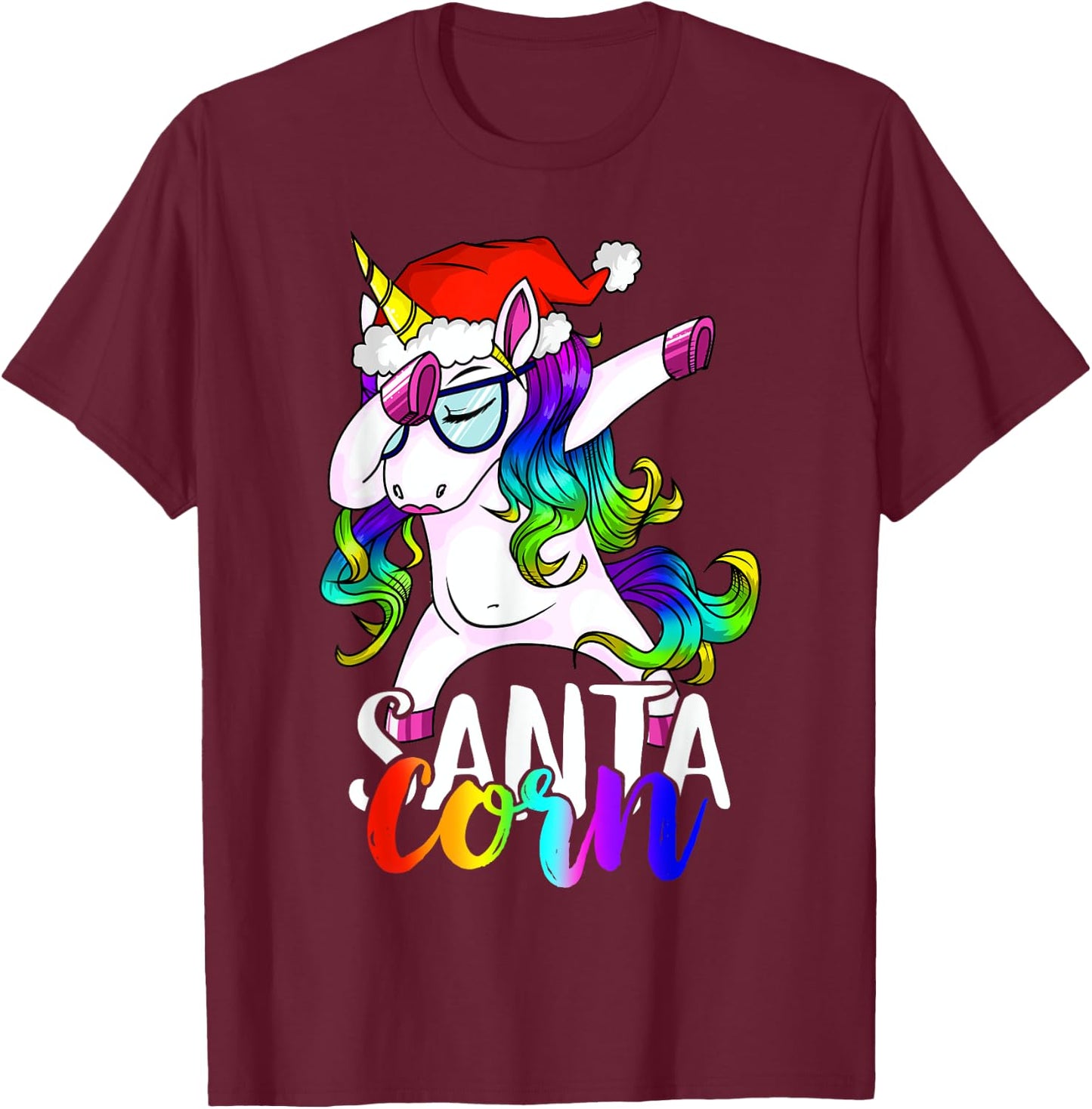 Santacorn Dabbing Unicorn Boys Girls Women Xmas Pajamas T-Shirt - T-Shirt | Maroon
