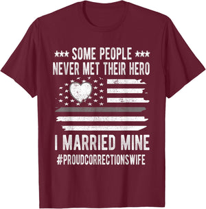 Proud Corrections Wife US Flag Thin Silver Line Husband T-Shirt - T-Shirt | Maroon
