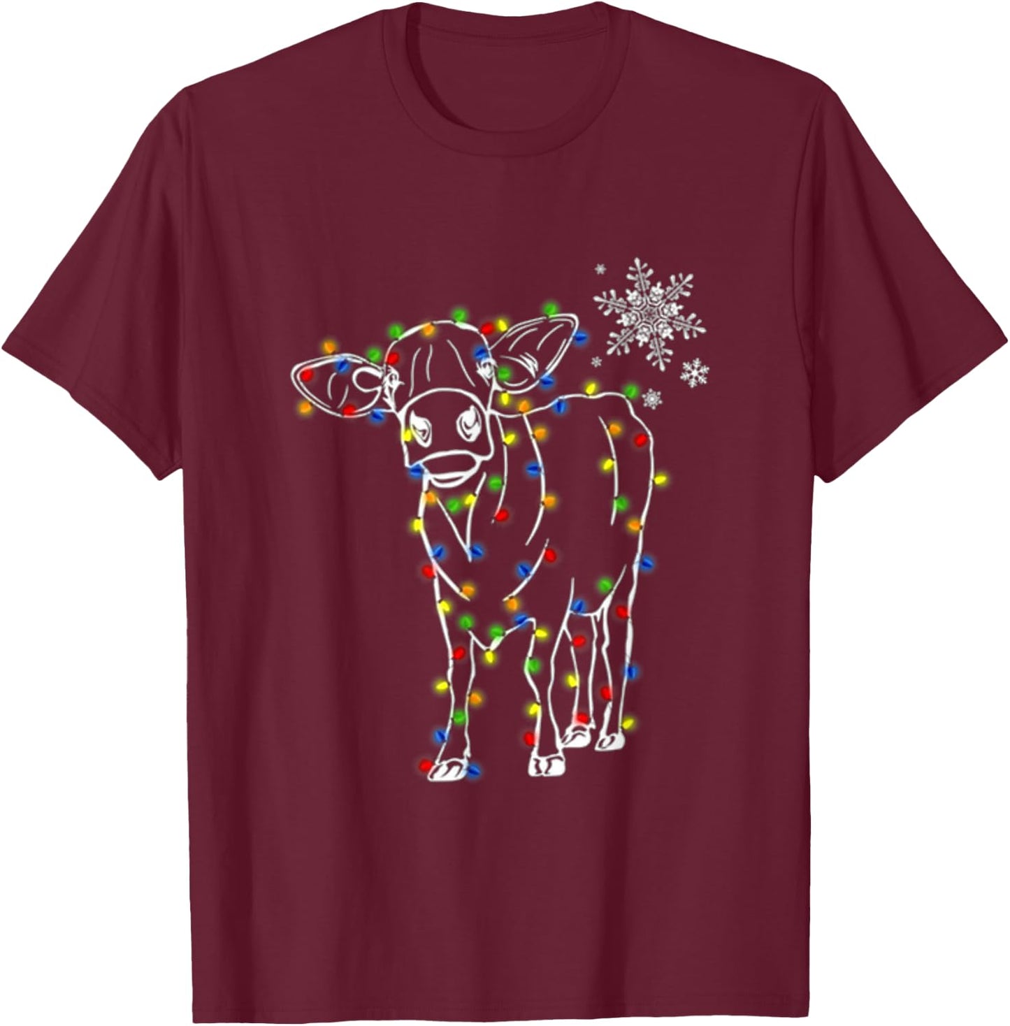 Cow Christmas Light Tree Cow Xmas Snow Lover T-Shirt - T-Shirt | Maroon