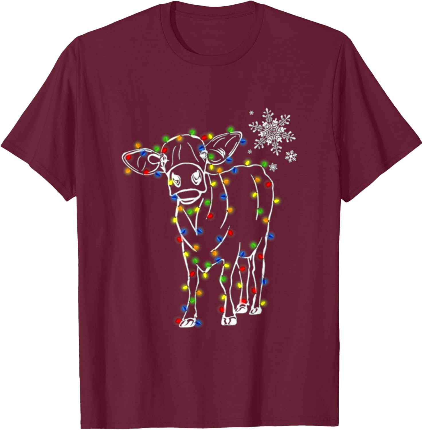 Cow Christmas Light Tree Cow Xmas Snow Lover T-Shirt - T-Shirt | Maroon