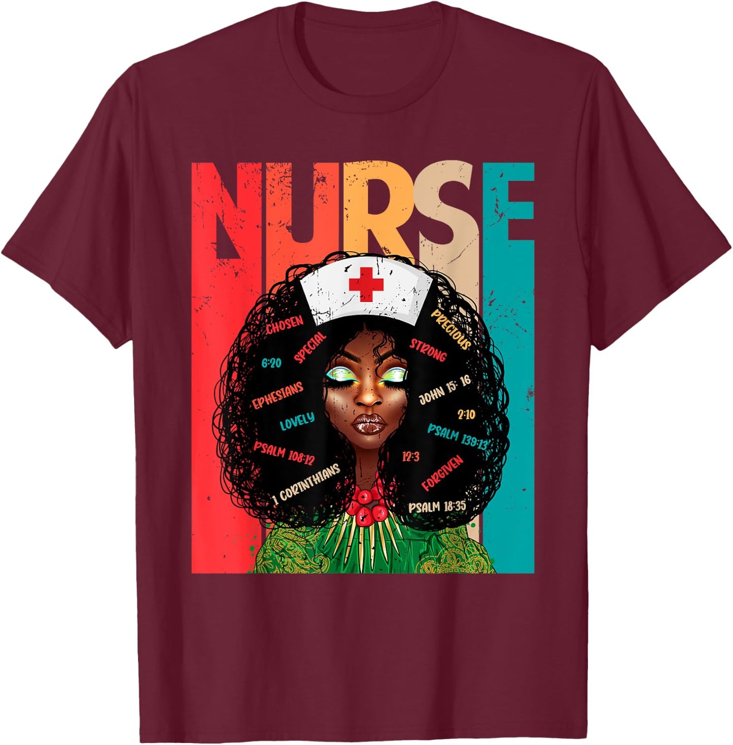 Retro Vintage Style Black Nurse Afro American Melanin Nurse T-Shirt - T-Shirt | Maroon