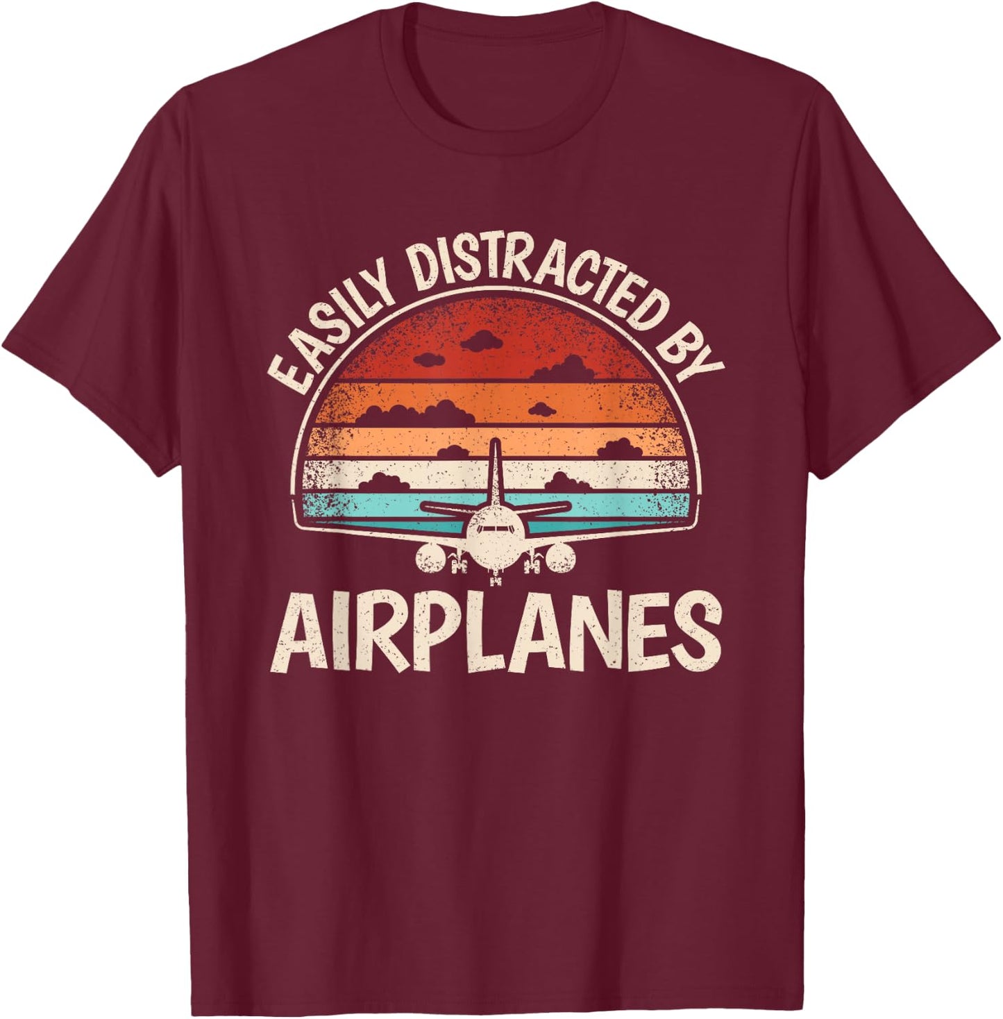 Easily Distracted By Airplanes Pilot Flying Aviation Men T-Shirt - T-Shirt | Maroon