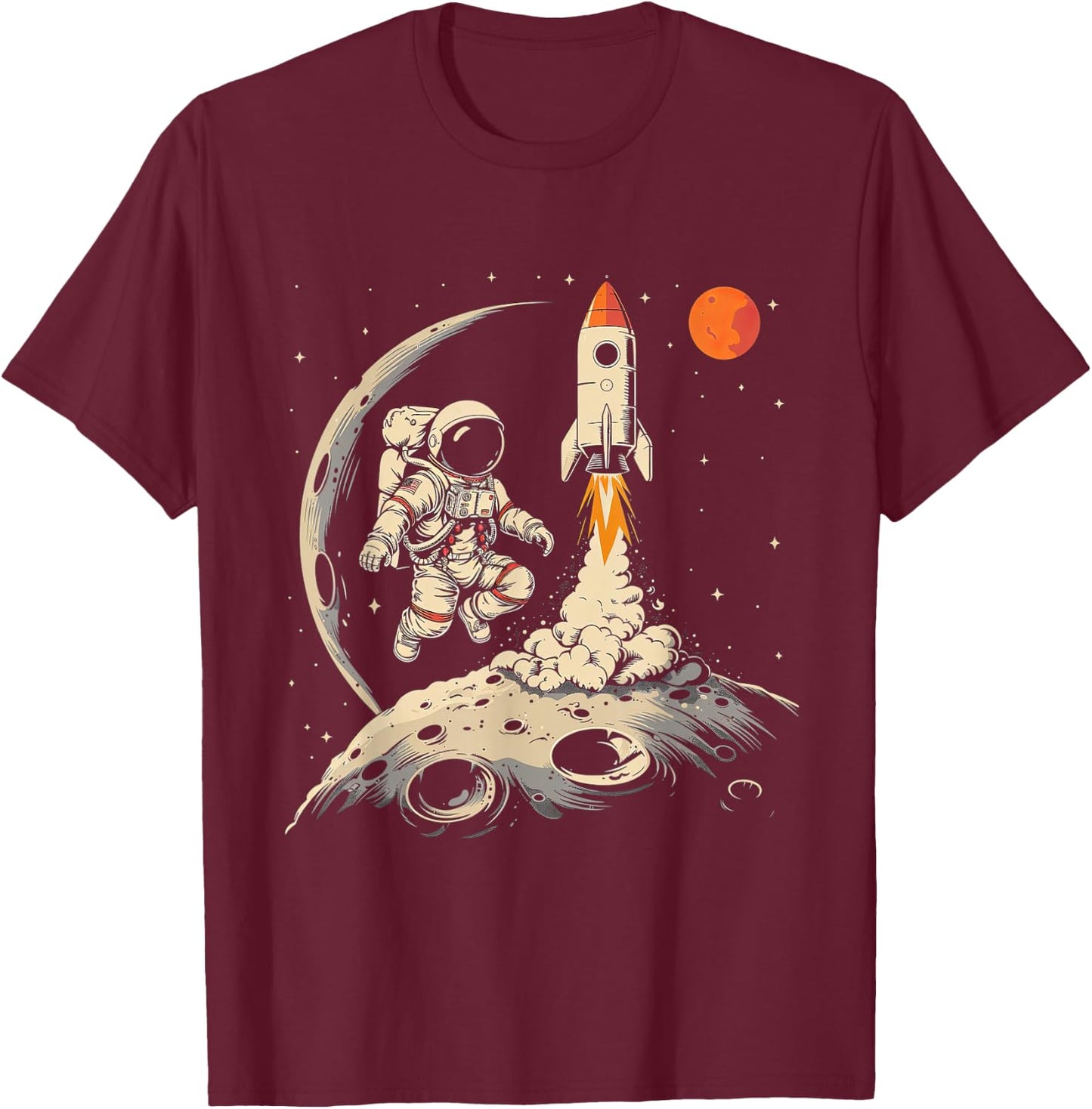 Space Rocket Astronaut with Planets and Moon Spaceship Kids T-Shirt - T-Shirt | Maroon