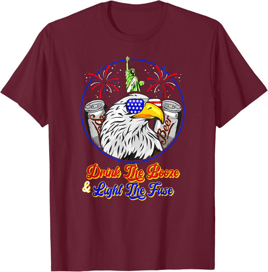 Drink The Booze Light The Fuse 4th Of July Beer Fireworks Men T-Shirt - T-Shirt | Maroon