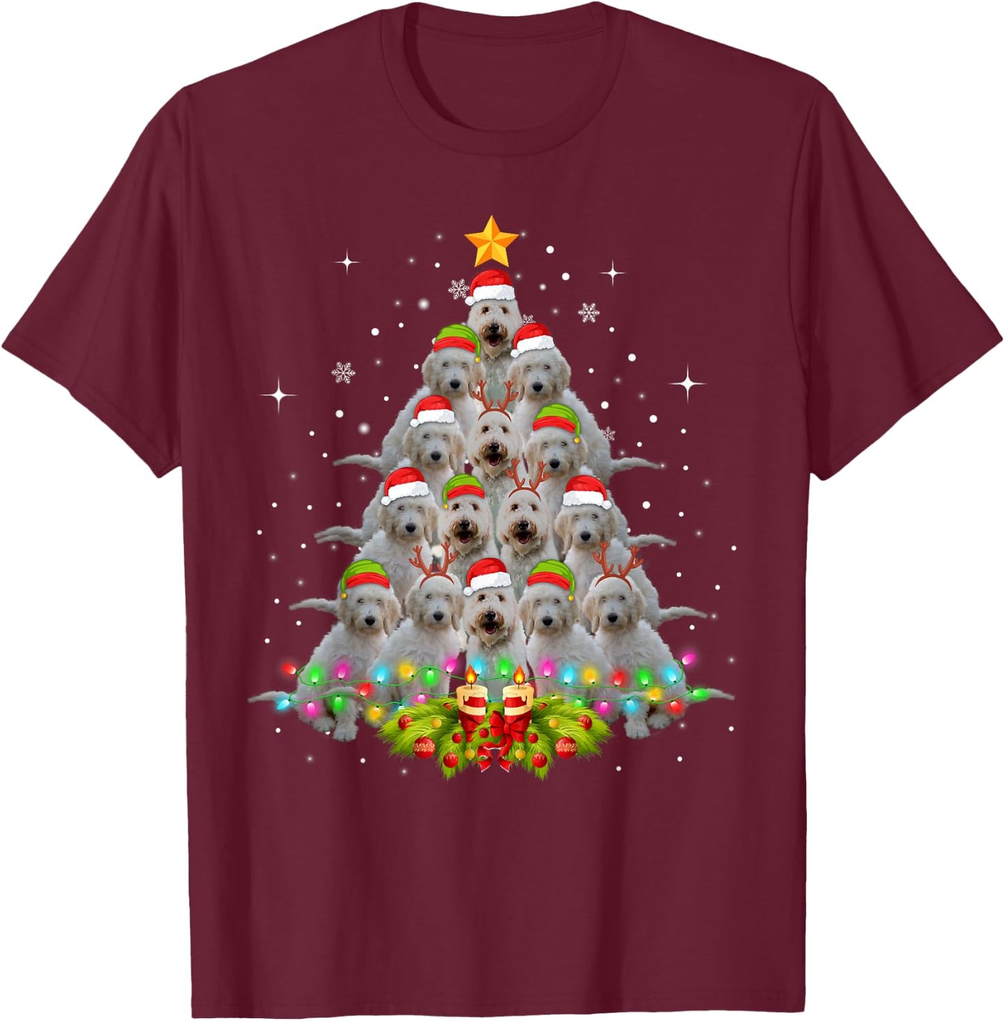 Goldendoodle Dog Tree Christmas Sweater Xmas Pet Dogs Gifts Women Kids T-Shirt - T-Shirt | Maroon