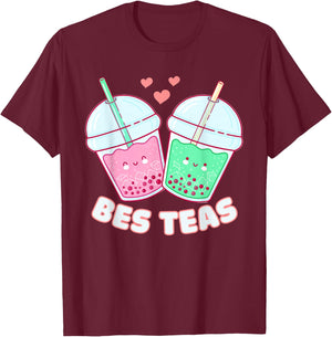 Bes Teas Cute Bestie Bubble Tea Boba Best Friends T-Shirt - T-Shirt | Maroon