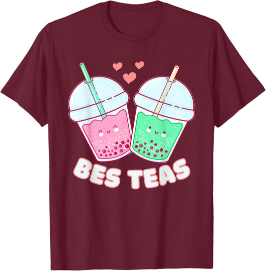 Bes Teas Cute Bestie Bubble Tea Boba Best Friends T-Shirt - T-Shirt | Maroon