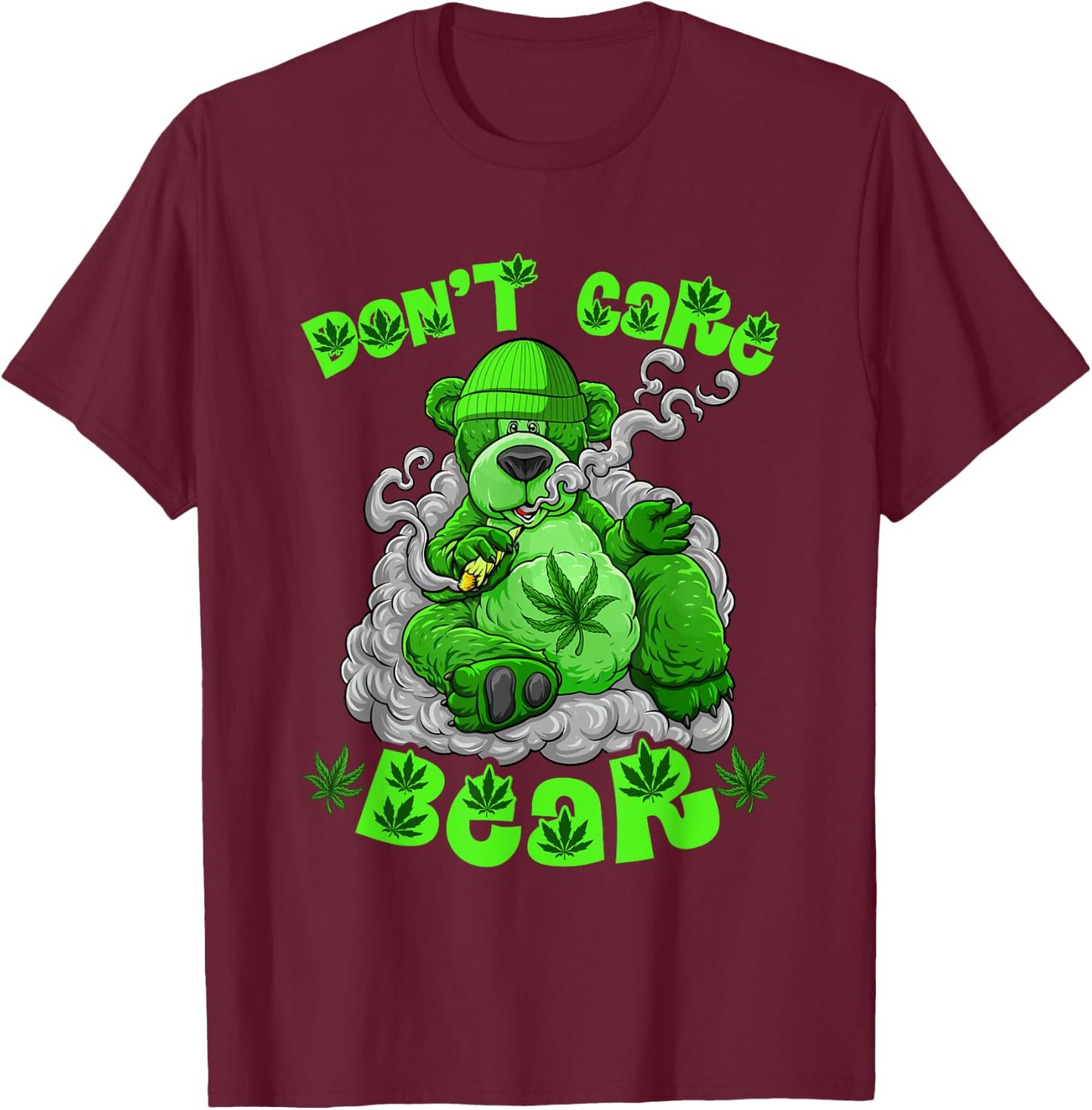 Funny Bear Smoking Weed Cannabis Marijuana 420 Stoner T-Shirt - T-Shirt | Maroon