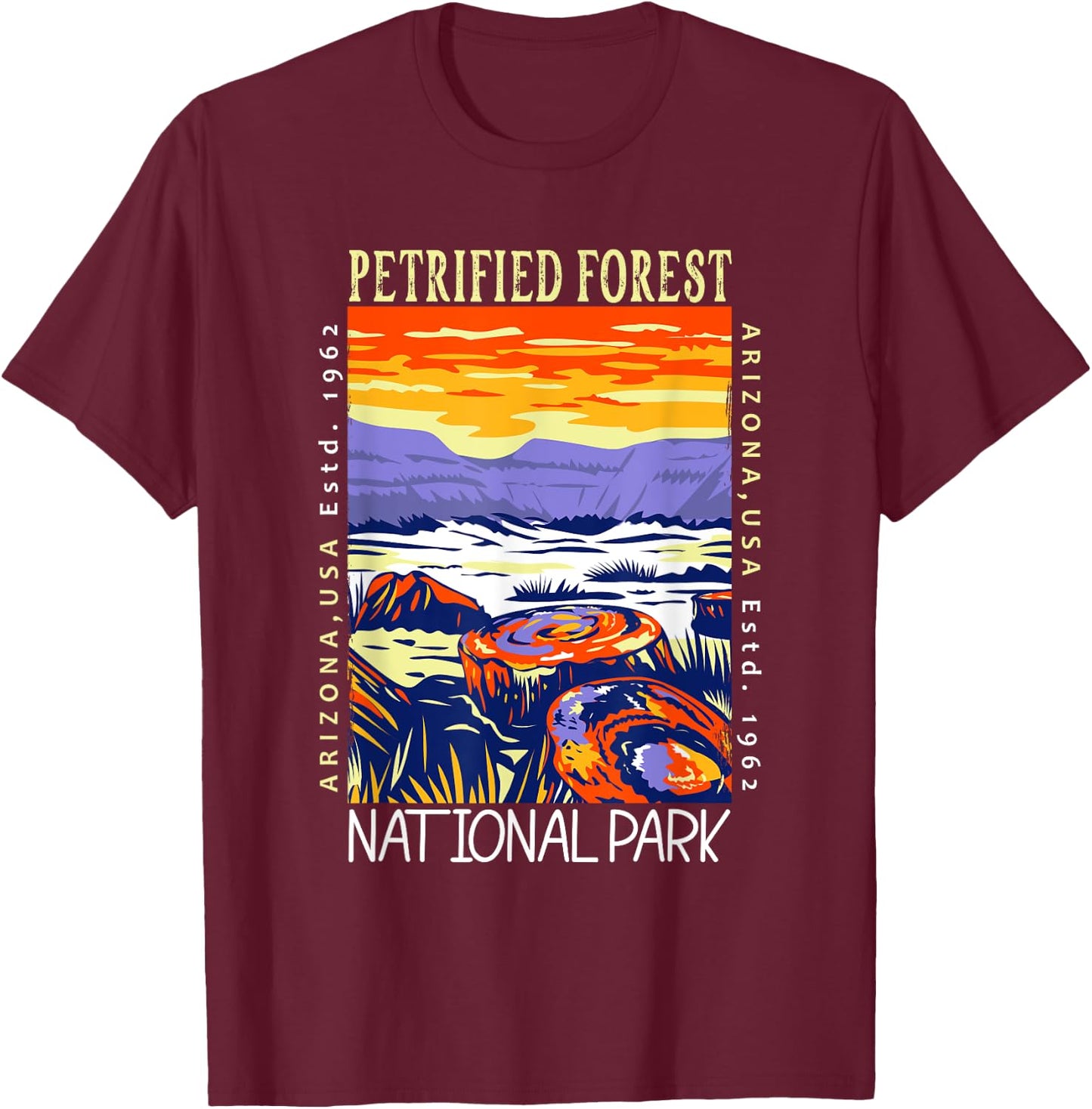 Petrified Forest National Park Arizona Distressed Vintage T-Shirt - T-Shirt | Maroon