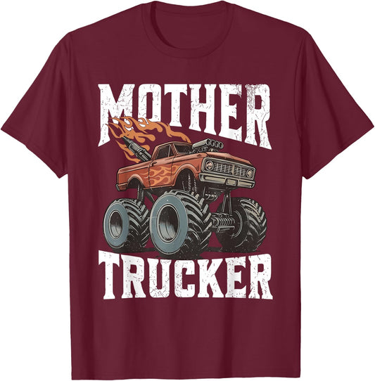 Mother Trucker Funny Truck Driver Racing Style Boy Mom T-Shirt - T-Shirt | Maroon