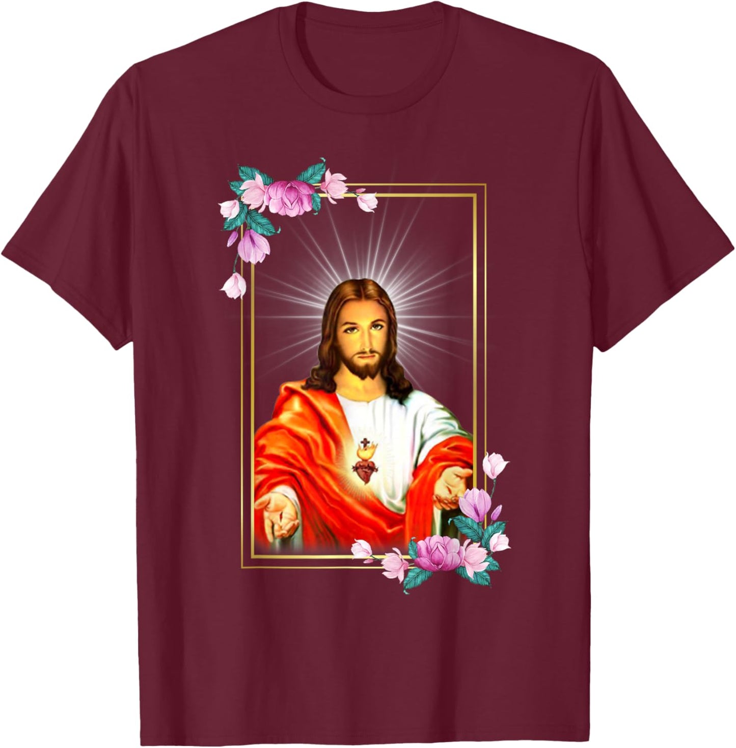 Sacred Heart of Jesus Christ Catholic Immaculate Heart T-Shirt - T-Shirt | Maroon