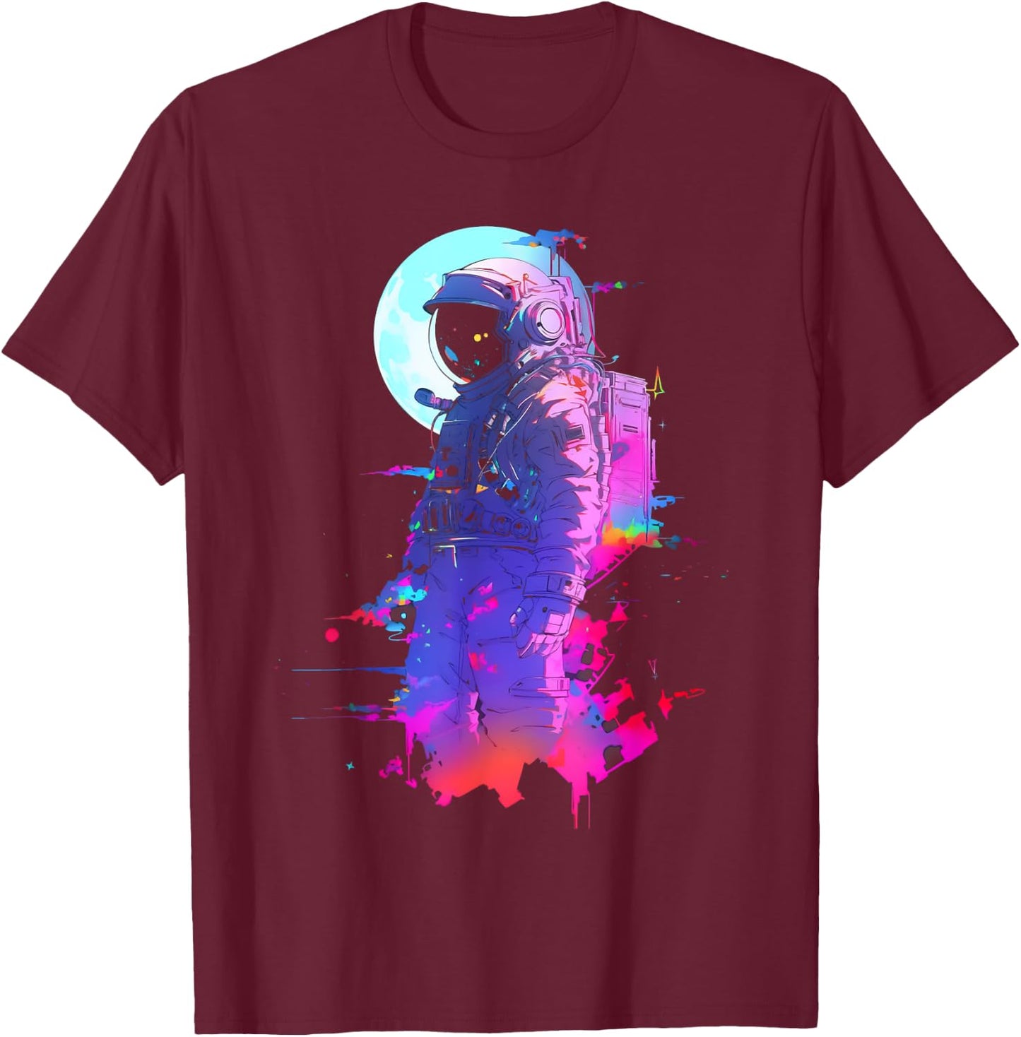 Vaporwave Aesthetic Astronaut Moon | Synthwave Space Galaxy T-Shirt - T-Shirt | Maroon