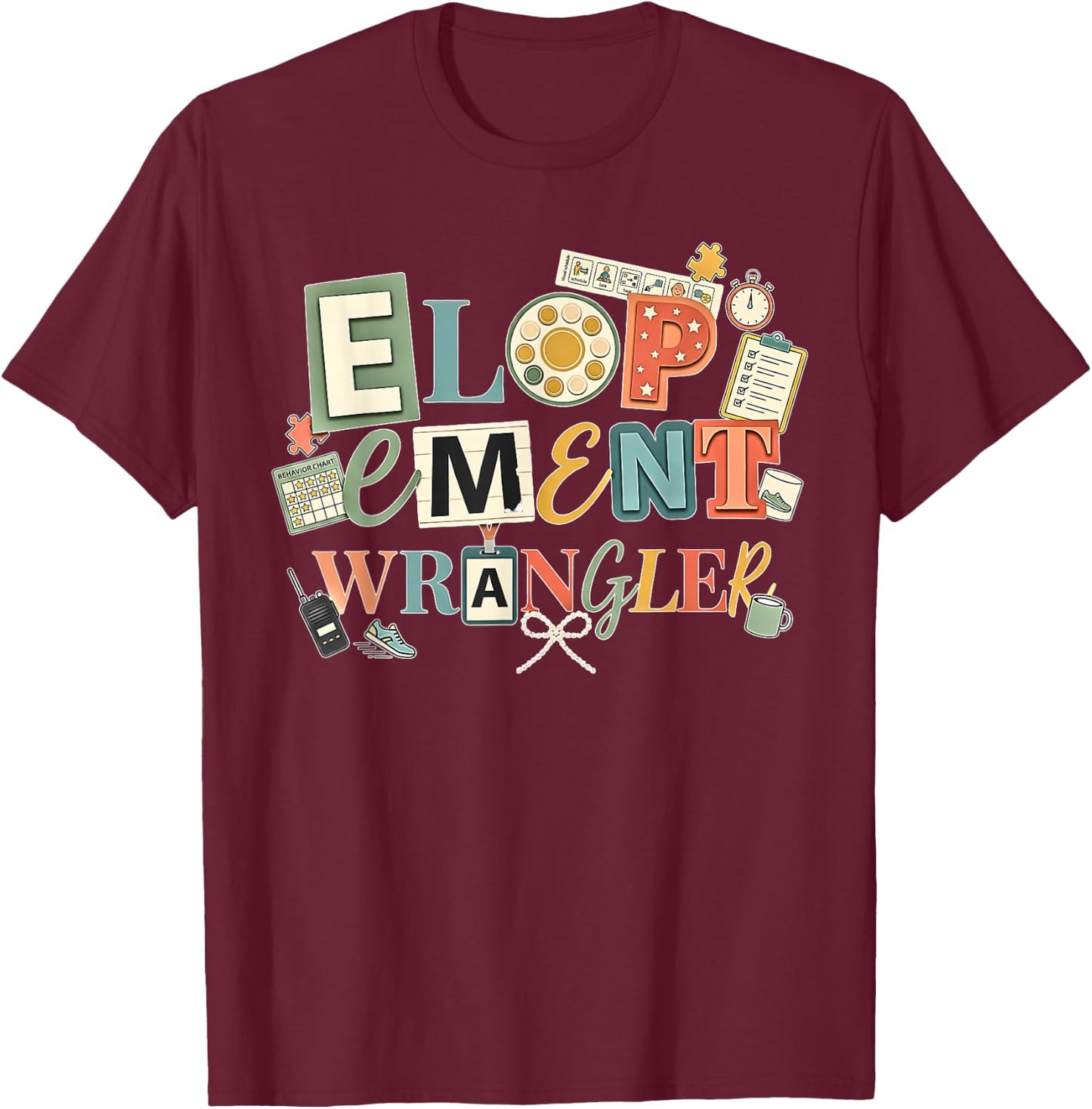 Retro Y2K ABA Elopement Wrangler RBT Behavior Therapist Bow T-Shirt - T-Shirt | Maroon