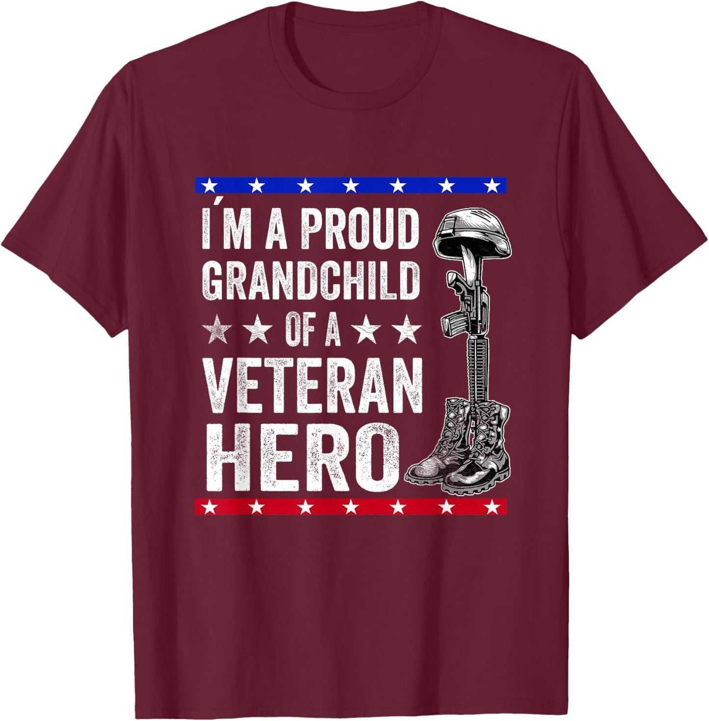 Thank You For Your Service Army Veterans Day Patriotic Kids - Black, -Kids, Small, Short Sleeve, Classic Fit, Cotton 65% Polyester 35% T-Shirt - T-Shirt | Maroon