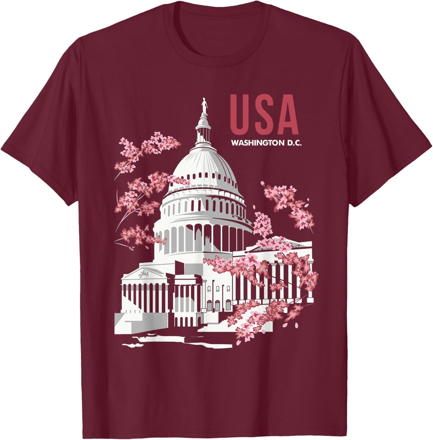 US Capitol Building Washington DC Cherry Blossoms T-Shirt - T-Shirt | Maroon
