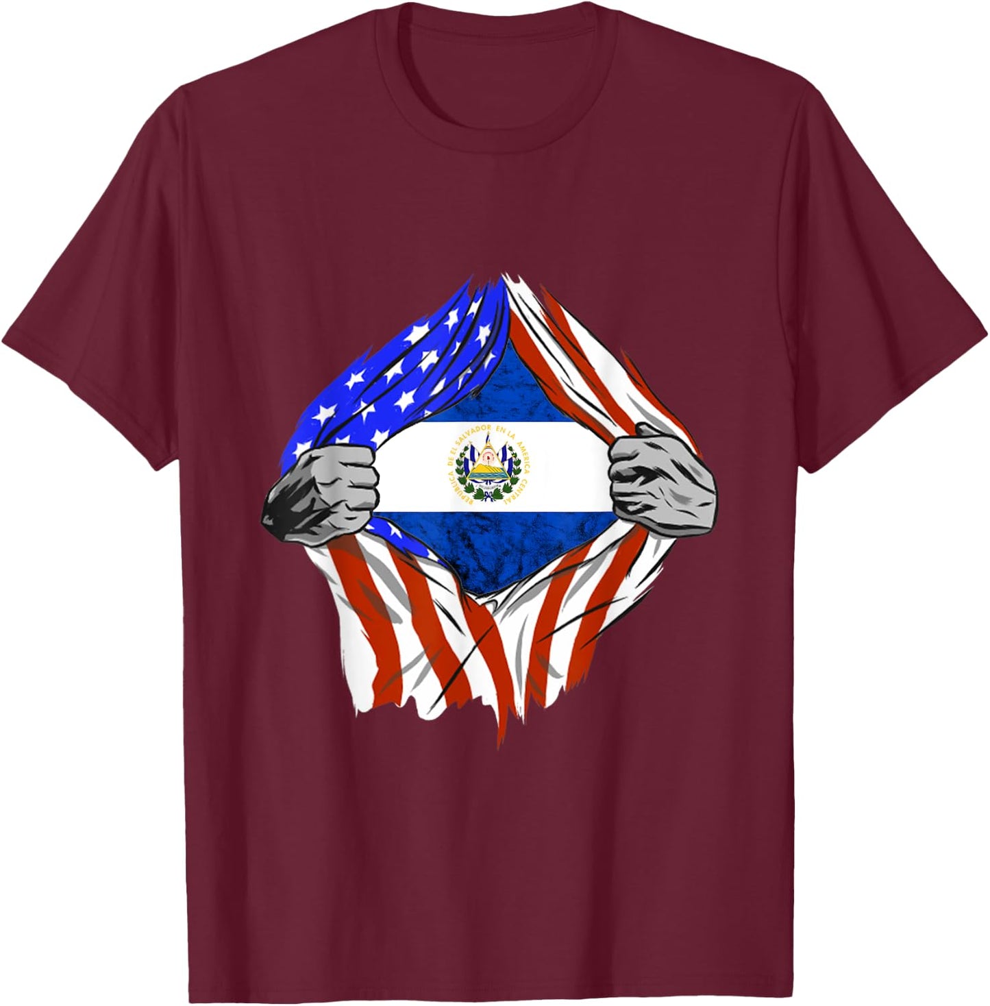 EL Salvador Chest Salvadorean Flag El Salvador Flag T-Shirt - T-Shirt | Maroon