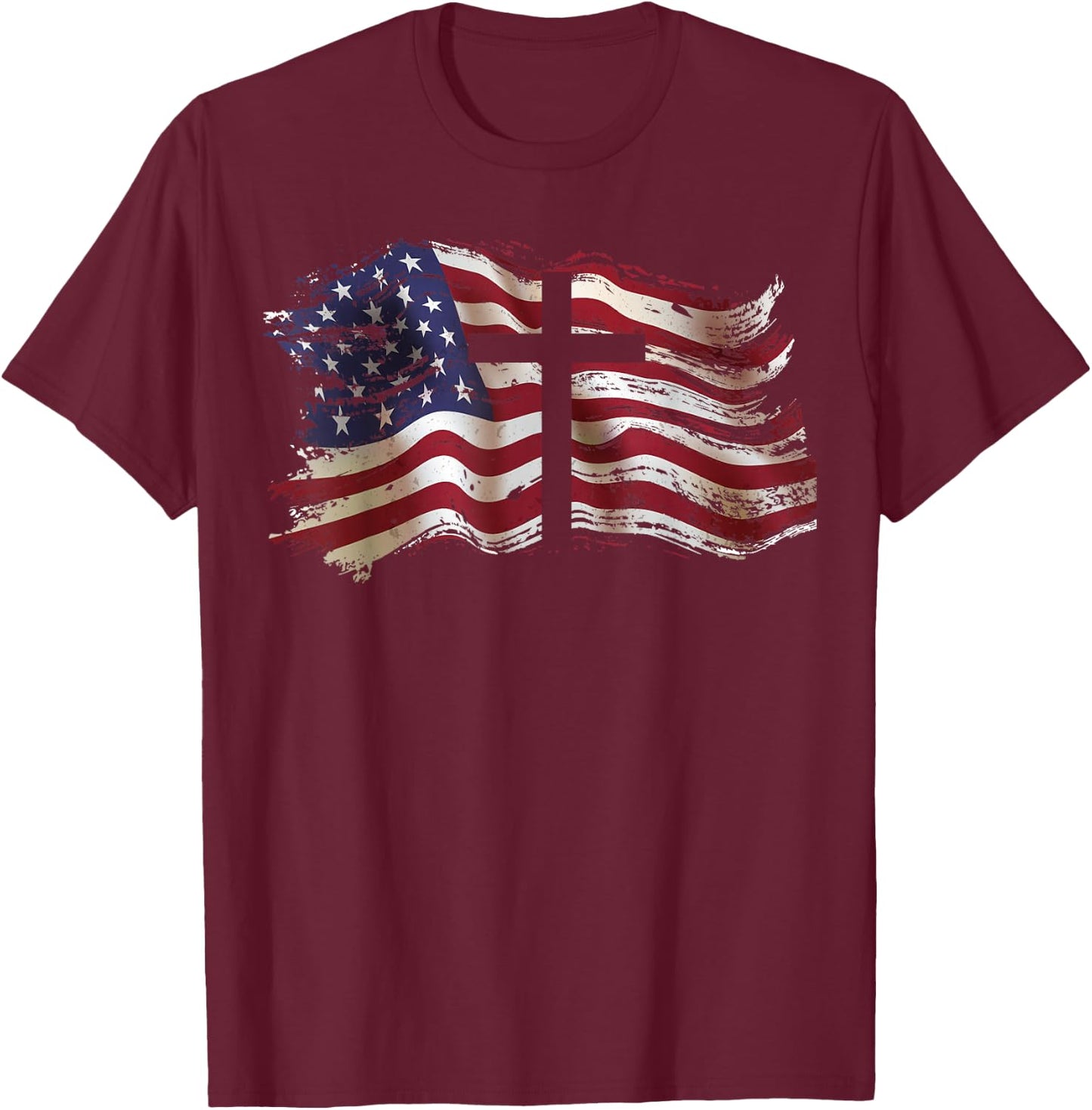 American Flag Cross for Patriotic USA Christians God Faith T-Shirt - T-Shirt | Maroon