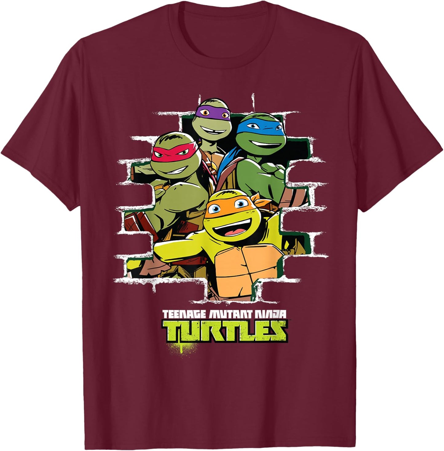 Teenage Mutant Ninja Turtles Opening Through Bricks T-Shirt - T-Shirt | Maroon