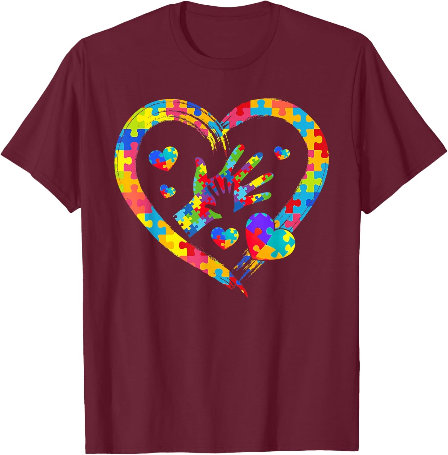 Valentines Day Love Heart Autism Awareness Puzzle Piece T-Shirt - T-Shirt | Maroon