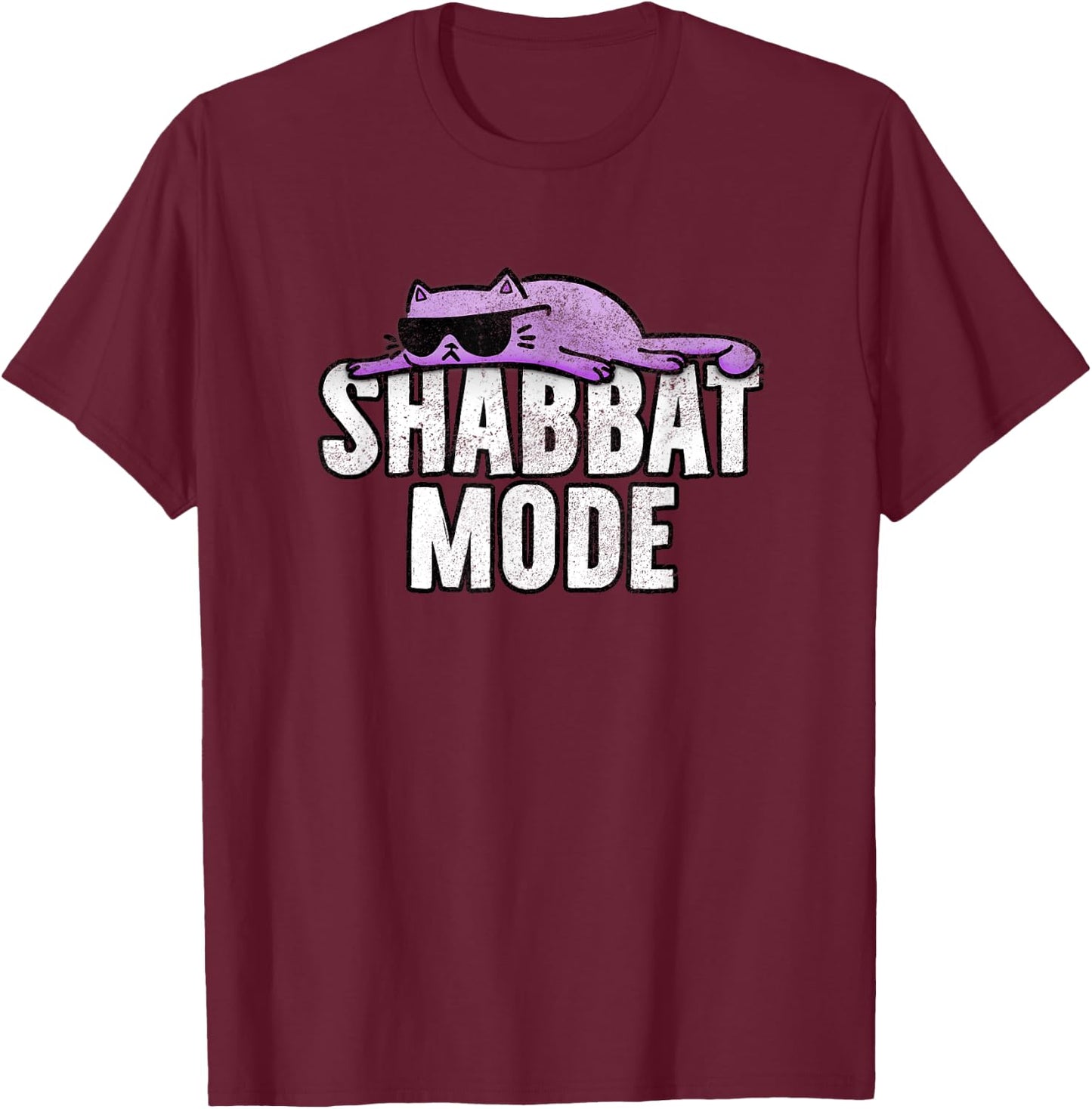Shabbat Mode - Judaism Rest Day Cat Shirt Women Girls Kids T-Shirt - T-Shirt | Maroon