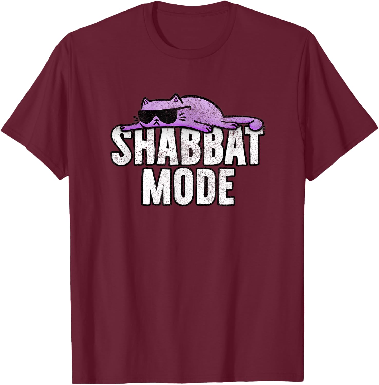 Shabbat Mode - Judaism Rest Day Cat Shirt Women Girls Kids T-Shirt - T-Shirt | Maroon