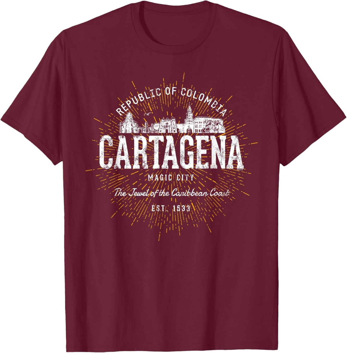 Colombia Vintage Style Retro Cartagena T-Shirt - T-Shirt | Maroon