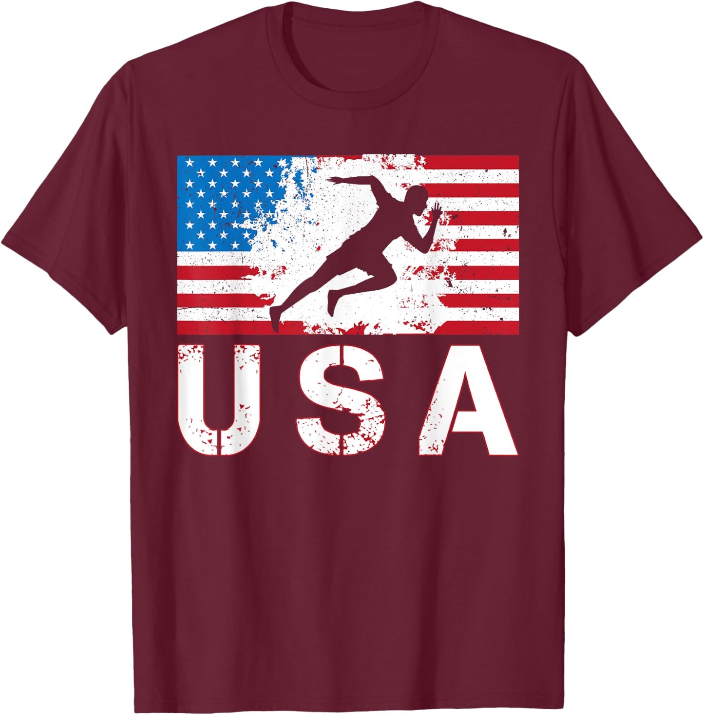 USA Track and field team American flag US men women kids T-Shirt - T-Shirt | Maroon