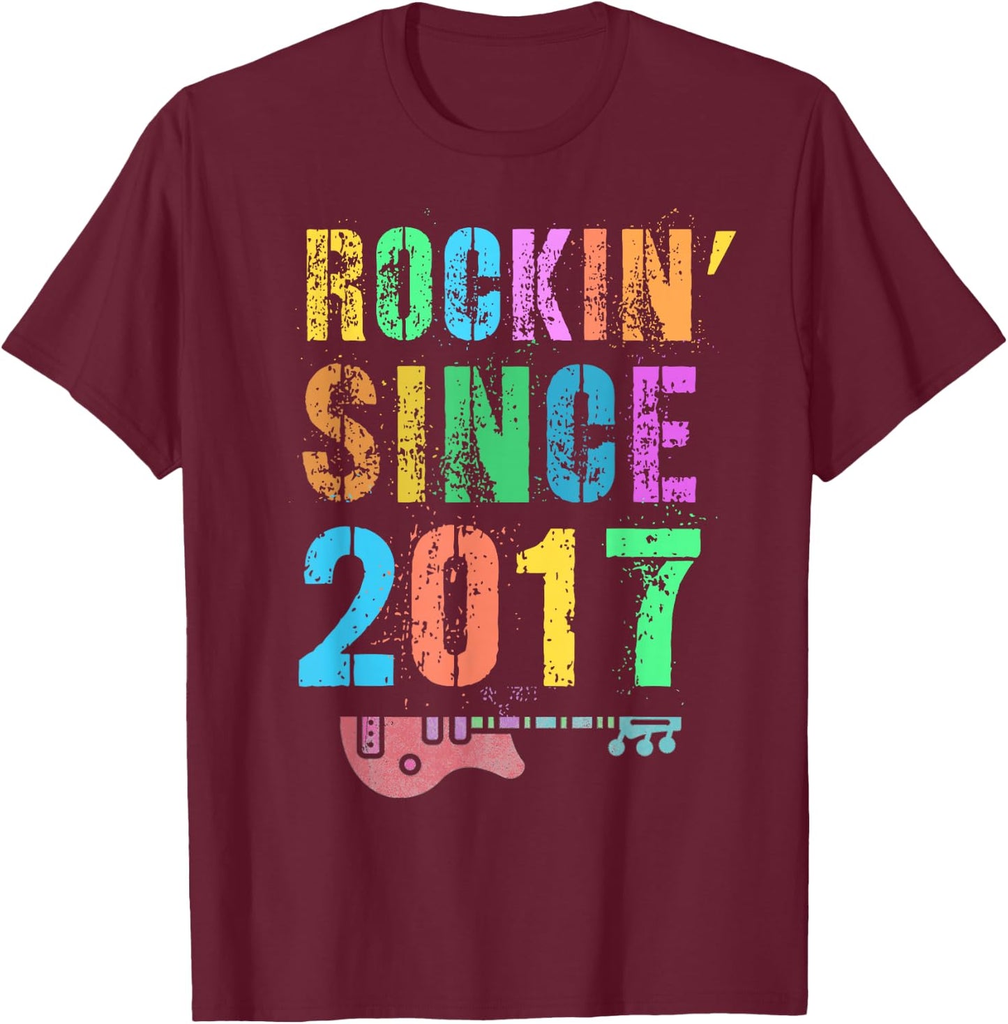 ROCKIN' SINCE 2017 Vintage Rockstar 9th Birthday Boy Girl 9 T-Shirt - T-Shirt | Maroon