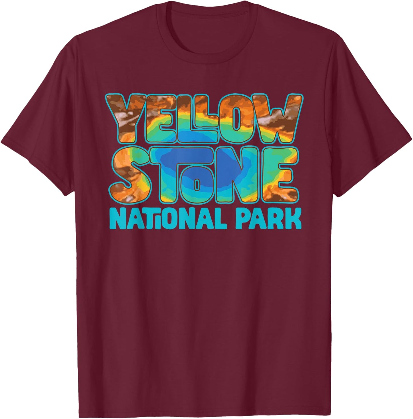 Yellowstone Grand Prismatic Hot Spring Retro T-Shirt - T-Shirt | Maroon