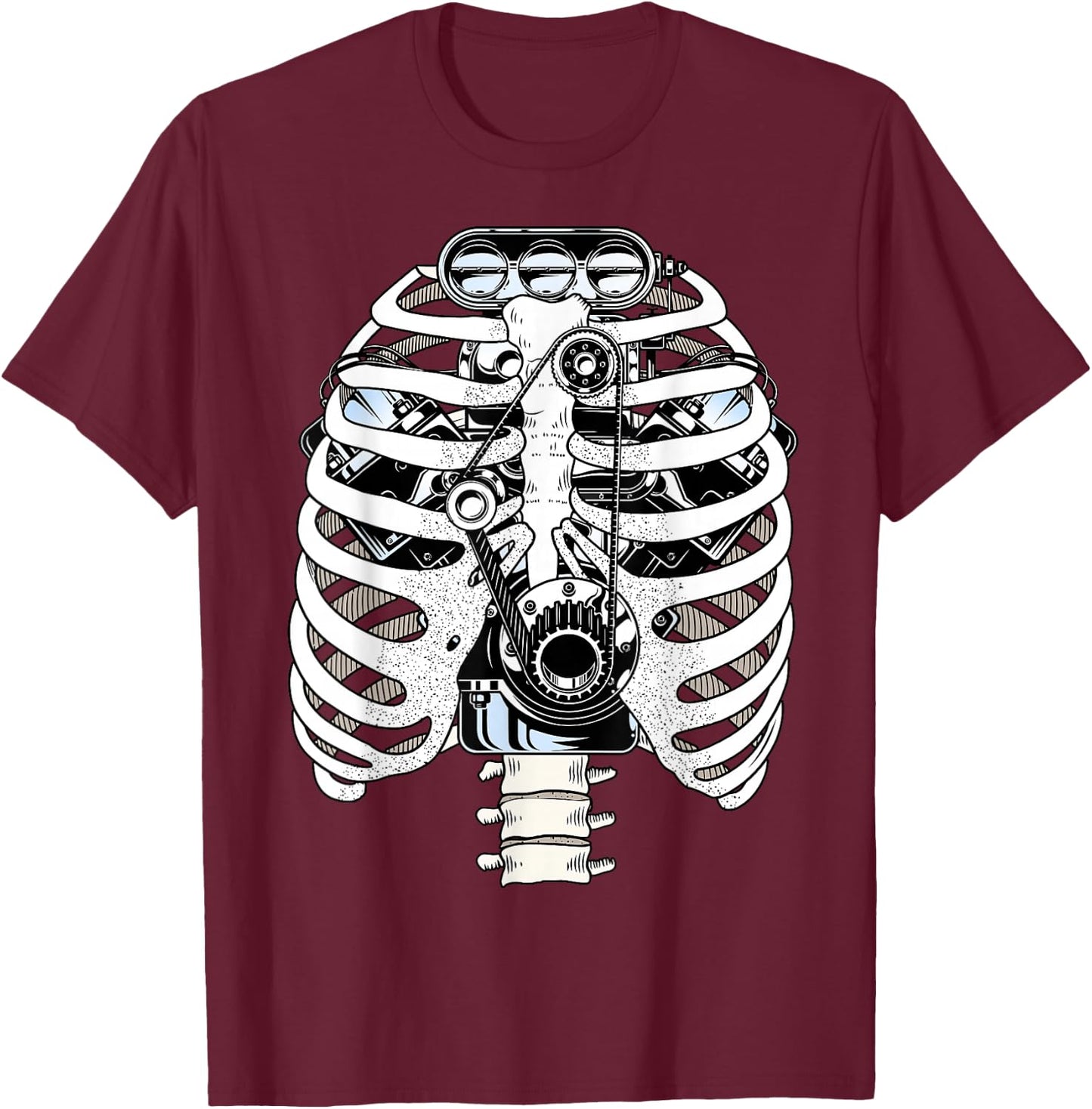 Engine Ribcage Anatomy – Biomechanical Fusion Car Mechanic T-Shirt - T-Shirt | Maroon