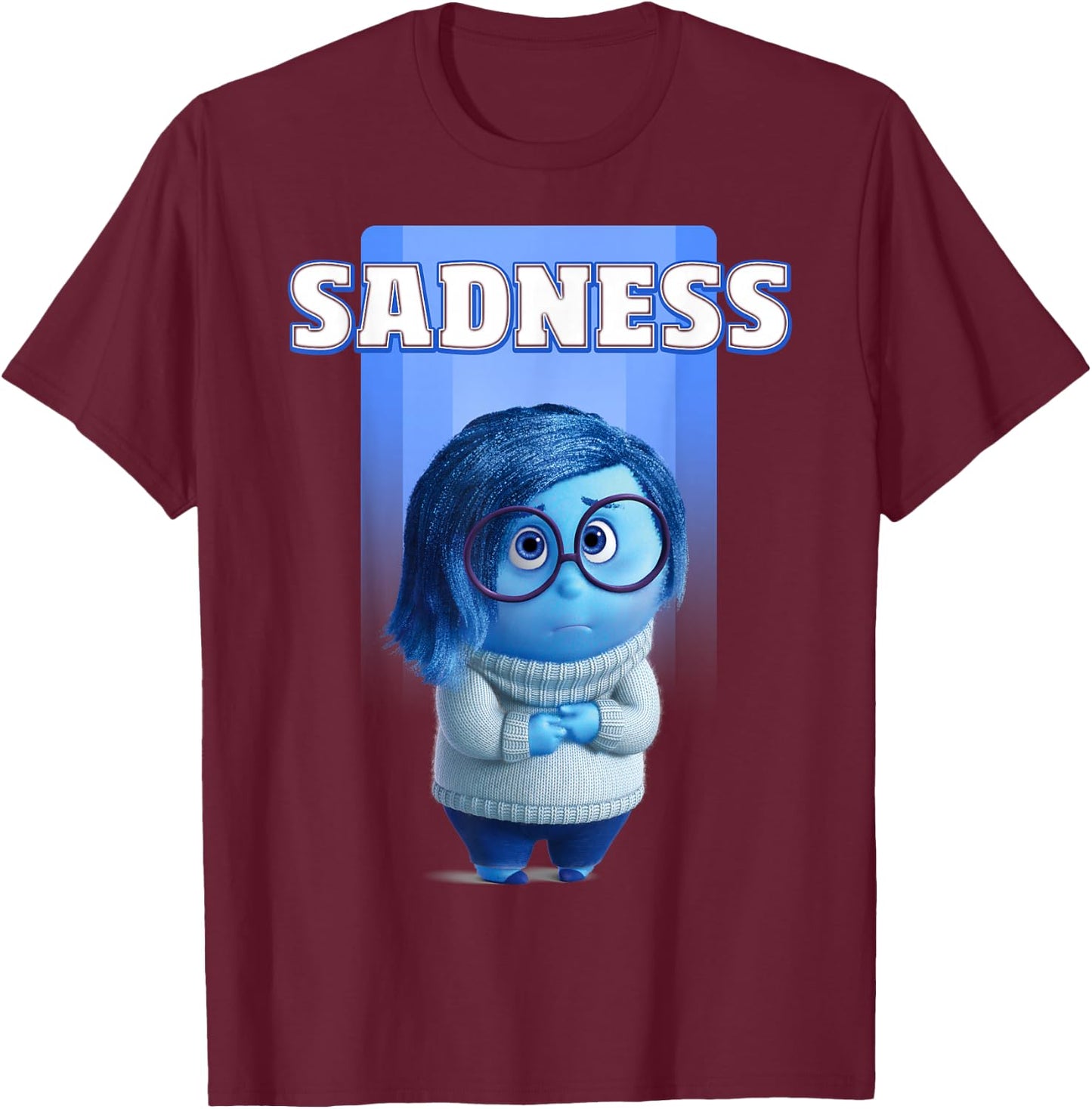 Disney Pixar Inside Out Riley's Sadness Blue Character Logo T-Shirt - T-Shirt | Maroon