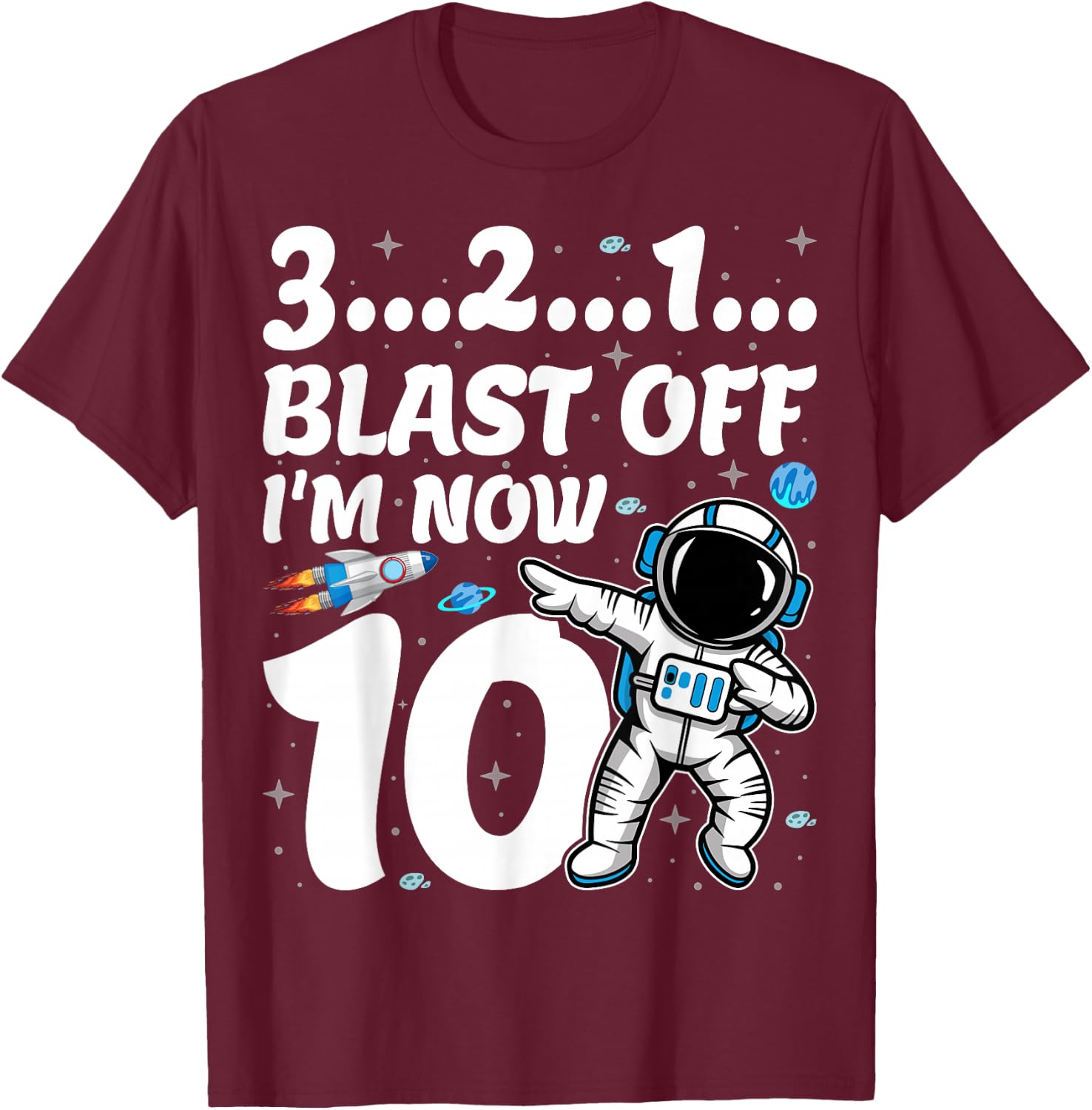 I'm 10 Dabbing Astronaut Space Astronomy 10th Birthday Party T-Shirt - T-Shirt | Maroon