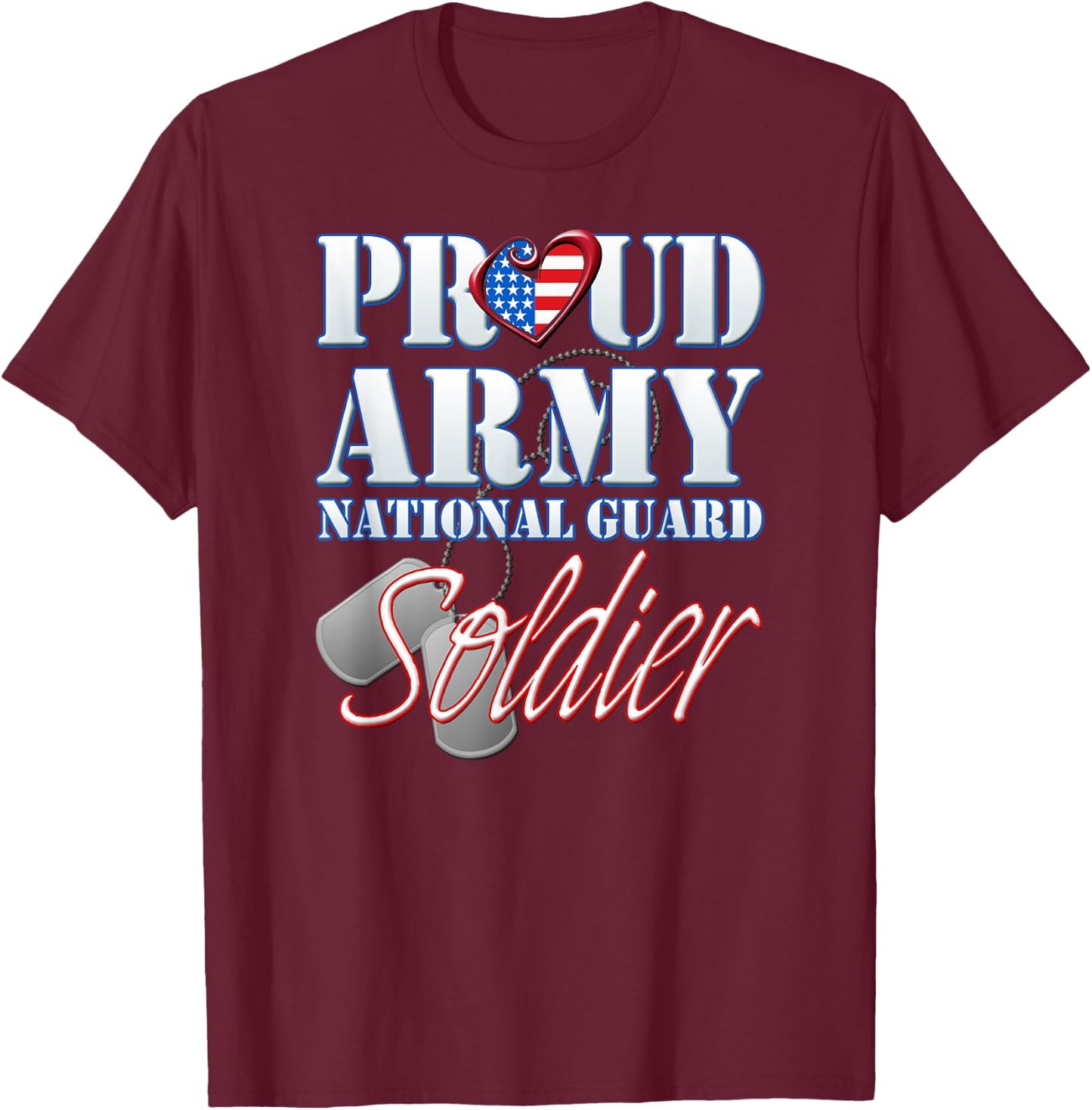 Proud Army National Guard Soldier USA Heart Flag Shirt T-Shirt - T-Shirt | Maroon