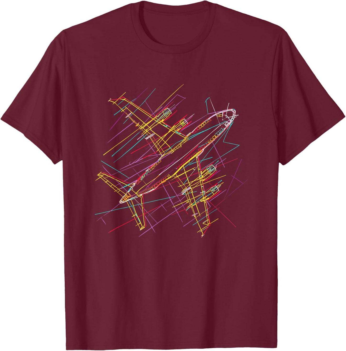 Vintage Airplane Line Art Aviation Lover T-Shirt - T-Shirt | Maroon