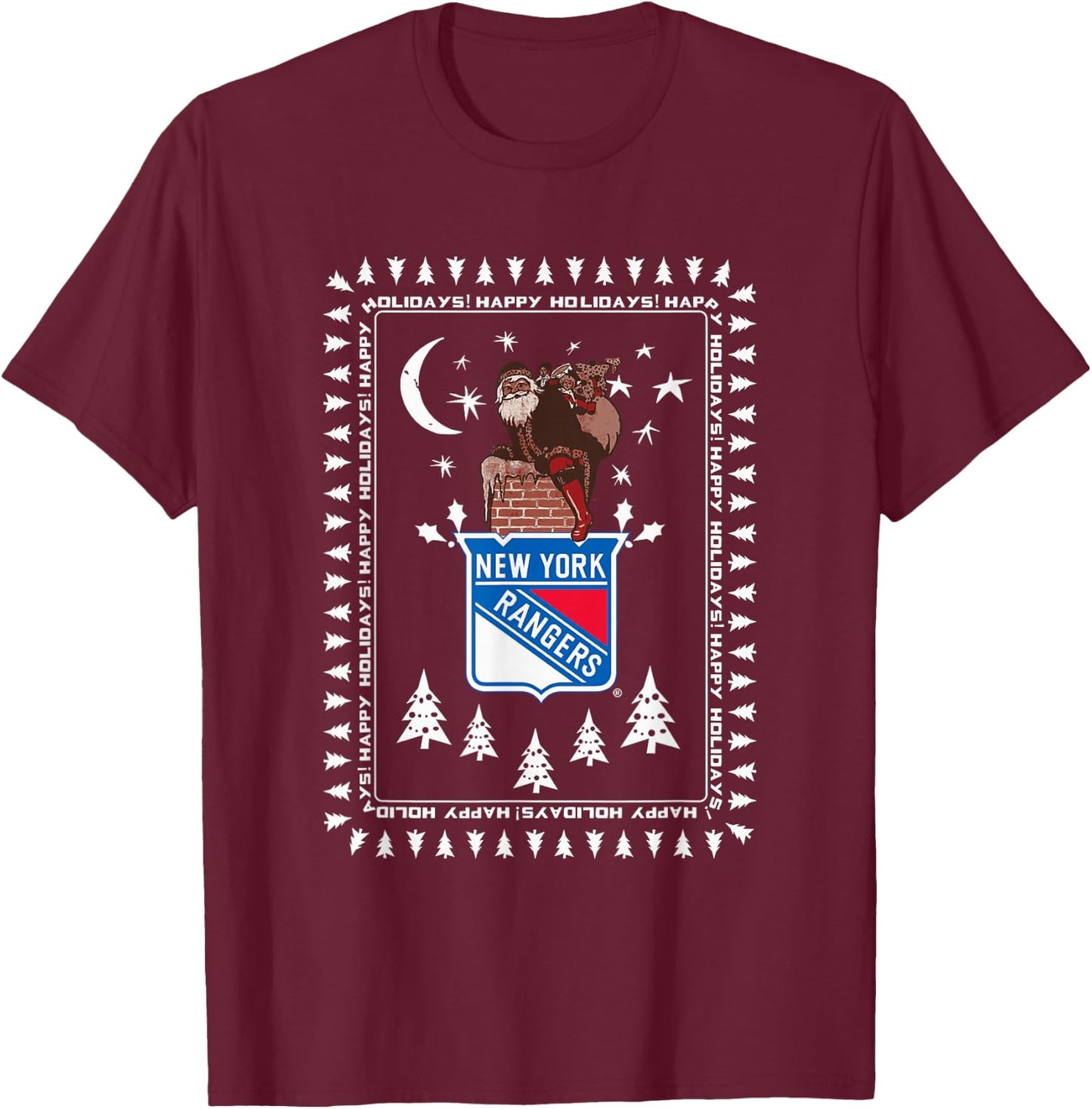 New York Rangers Ugly Christmas Sweater Santa T-Shirt - T-Shirt | Maroon