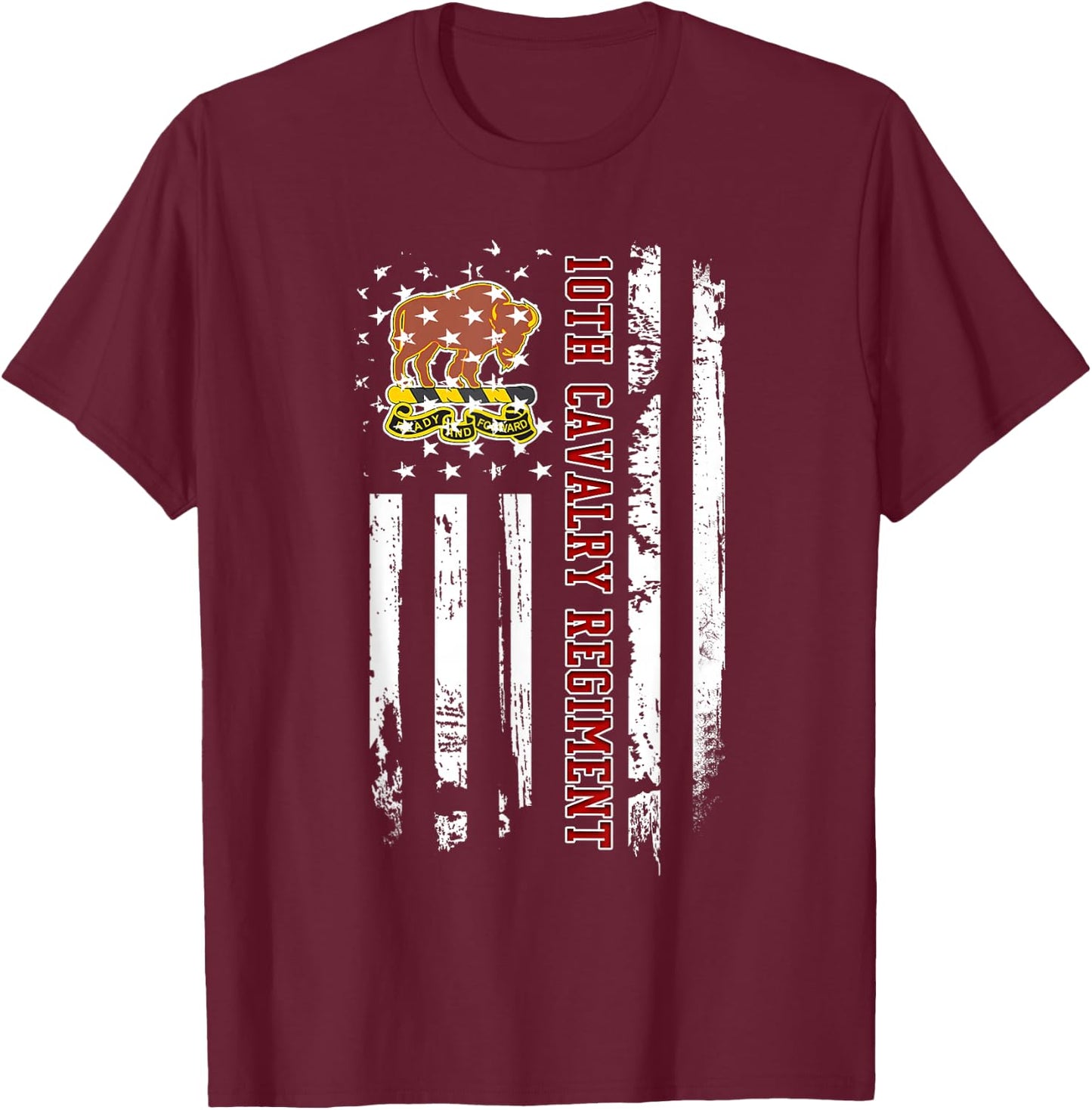 10th Cavalry Regiment Veteran USA Flag Veterans Day Xmas T-Shirt - T-Shirt | Maroon