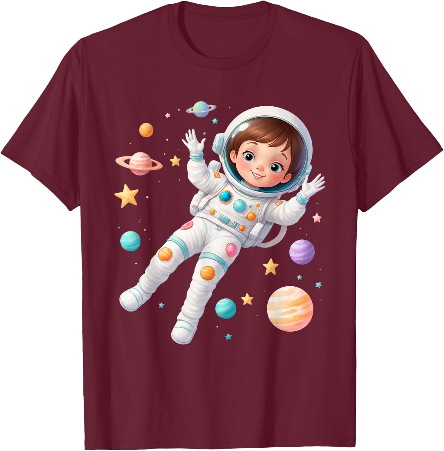 Awesome Future Astronaut Girl | Cute Space Explorer Design T-Shirt - T-Shirt | Maroon