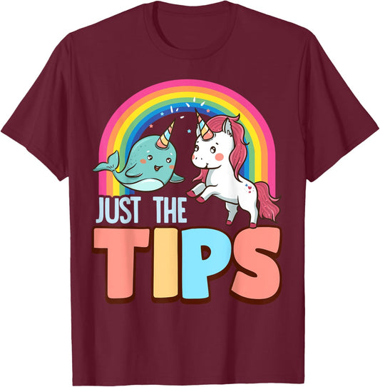 Funny Just The Tips Naughty Narwhal Unicorn Pun T-Shirt - T-Shirt | Maroon
