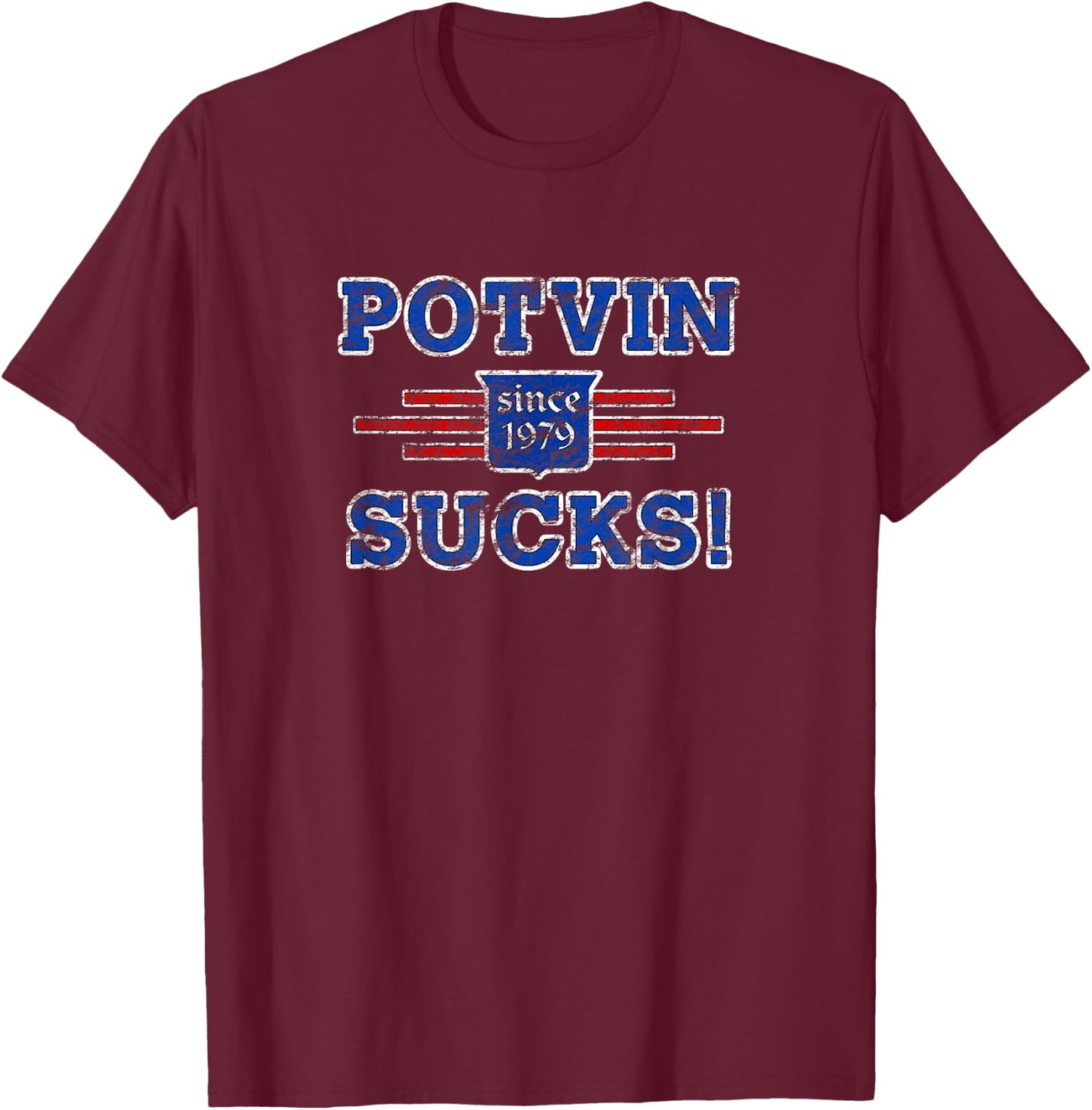 Potvin Sucks 1979 Vintage New York T-Shirt - T-Shirt | Maroon