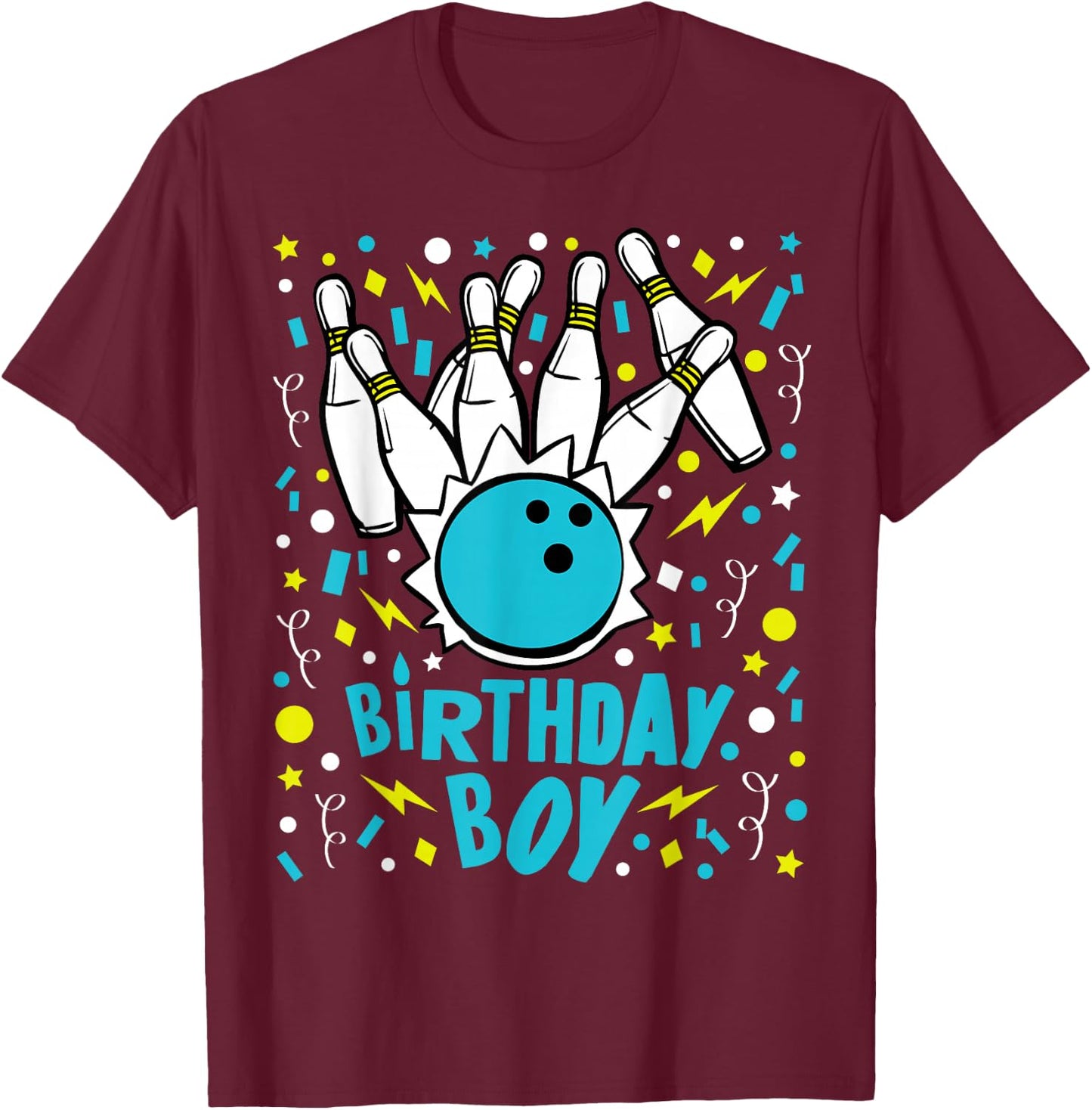 Boys Bowling Party Birthday Boy Kids Pins Bowler Gift T-Shirt - T-Shirt | Maroon