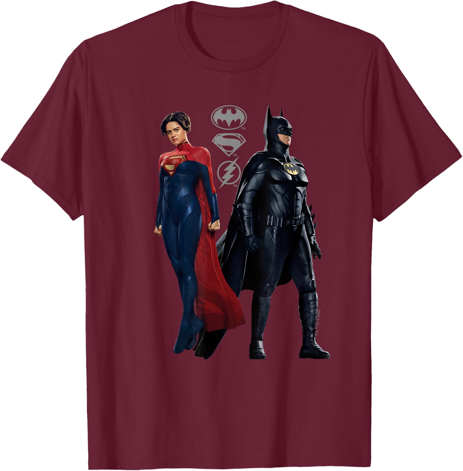 The Flash Movie Batman and Supergirl T-Shirt - T-Shirt | Maroon