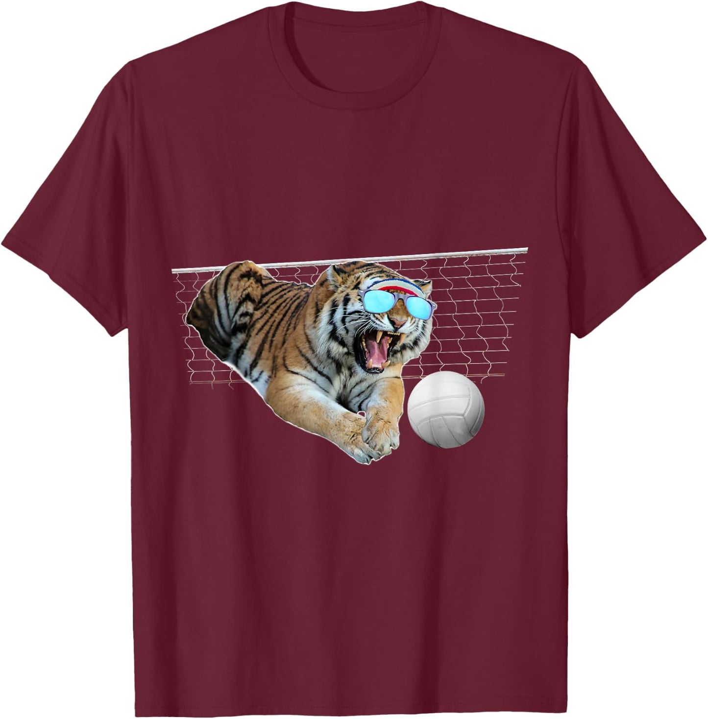 Tiger Tigers Dog Dogs Playing Volleyball, Funny Cute Women Kids T-Shirt - T-Shirt | Maroon