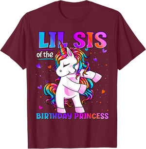 Lil Sis of the Birthday Princess Flossing Unicorn Lil Sister T-Shirt - T-Shirt | Maroon