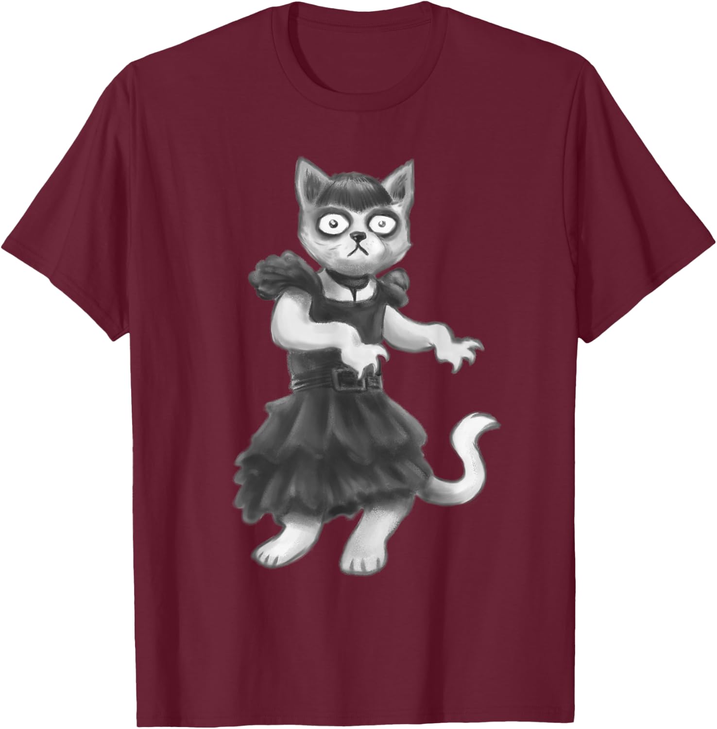goth kawaii Wednesday dress cat dance T-Shirt - T-Shirt | Maroon