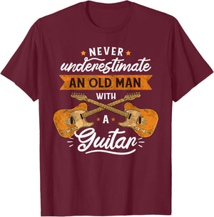 Never underestimate and old man with a guitar Rock music T-Shirt - T-Shirt | Maroon